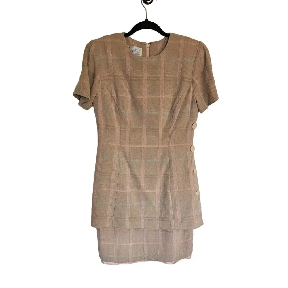Vintage 90's Dress Size 10 Tan plaid Santa Jim tremblay
